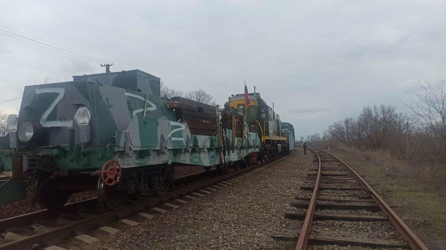 Fotografía de uno de los trenes acorazados rusos en el sur de Ucrania