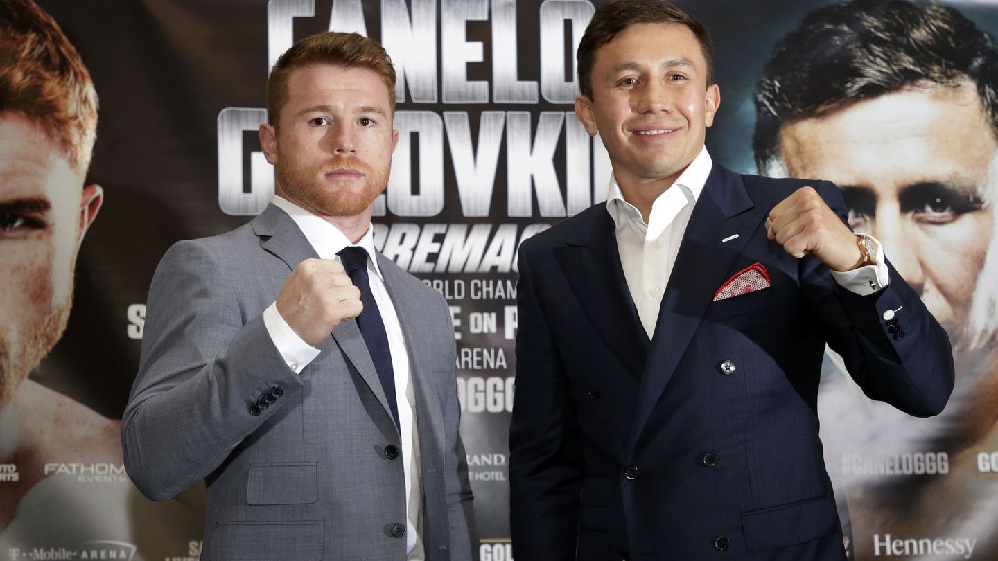 Canelo Alvarez y Gennady Golovkin, en la presentación de su pelea. (Reuters)
