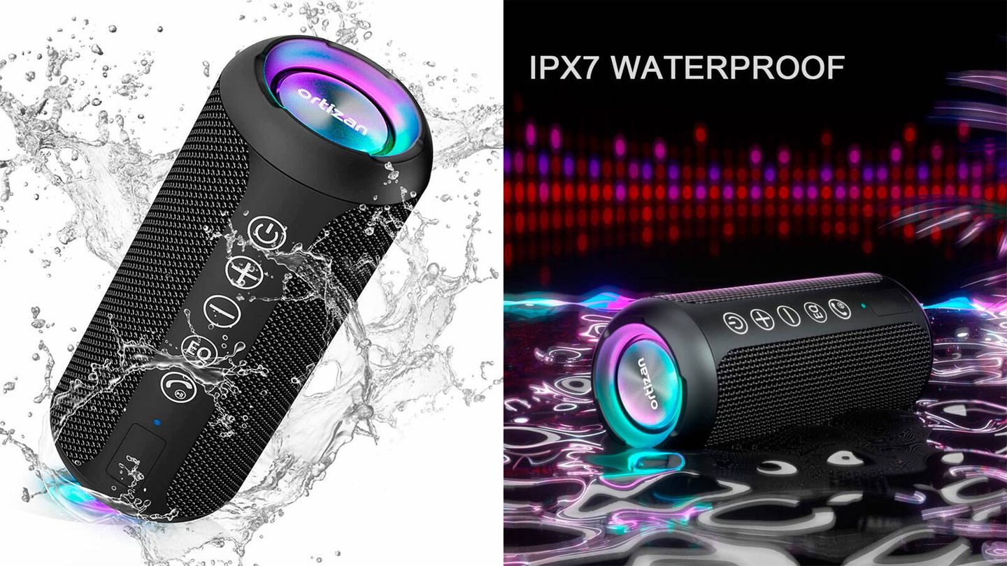  Altavoz Bluetooth, altavoces inalámbricos portátiles con luces  LED, altavoces de ducha impermeables IPX7, sonido envolvente HD 360,  micrófono integrado, tarjeta TF, mini radio de altavoz al aire libre para  fiestas, viajes
