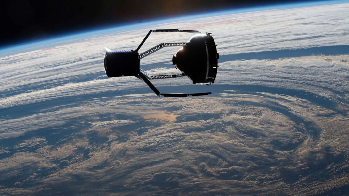 Futuro satélite ClearSpace 1, encargado de retirar basura espacial alrededor de la Tierra. Foto: EFE  Escuela Politécnica Federal de Lausana