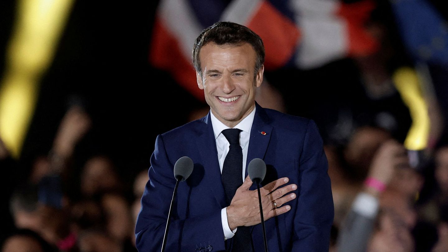 Macron, durante su discurso en la noche electoral. (Reuters)