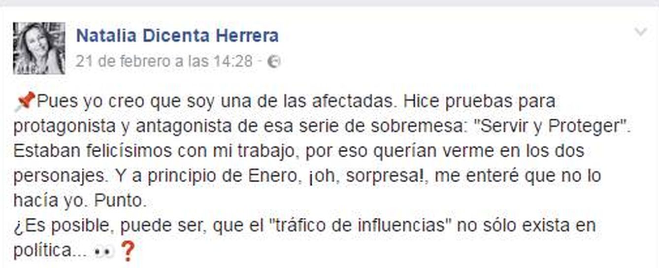 Natalia Dicenta habló de 'tráfico de influencias' en sus redes sociales. 
