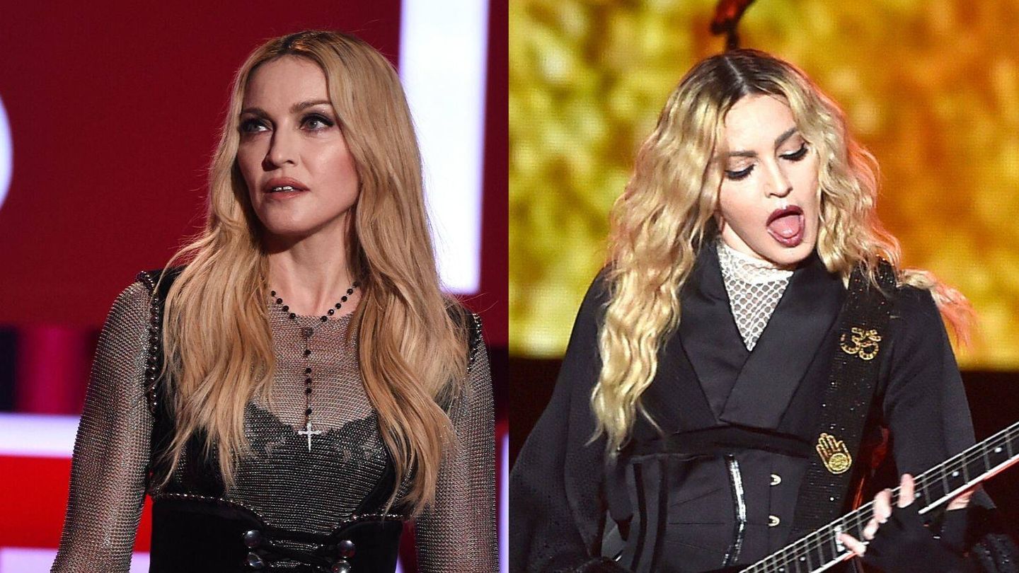 Madonna, con el pelo alisado y con sus rizos naturales algo más definidos con ayuda de un moldeador. (Getty)