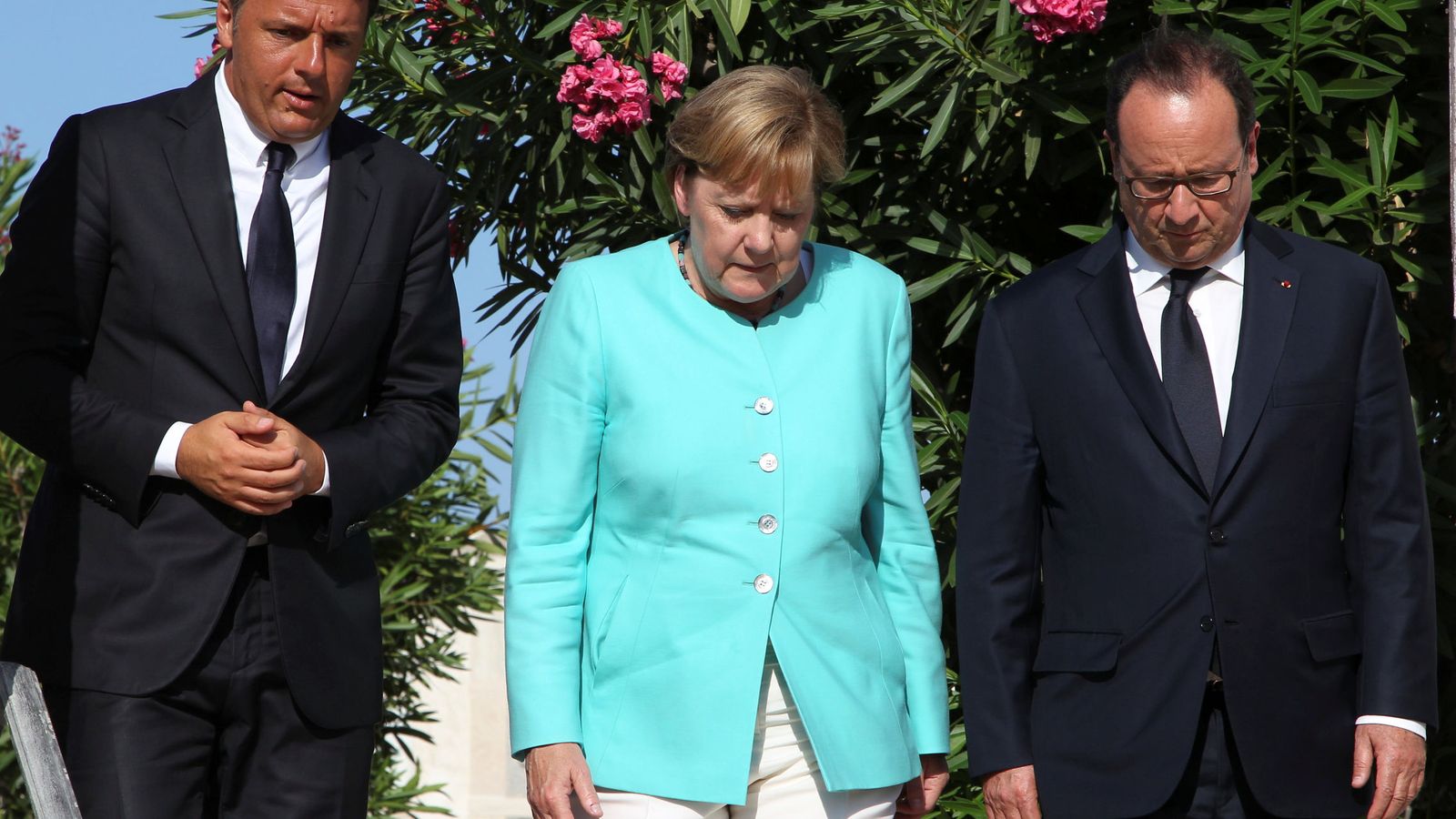 Foto: Renzi, Merkel y Hollande, durante su reunión en Italia, el 22 de agosto de 2016. (Reuters)