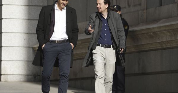 Foto: Pedro Sánchez y Pablo Iglesias, durante su última reunión ante las cámaras, el 30 de marzo de 2016 en el Congreso. (EFE)