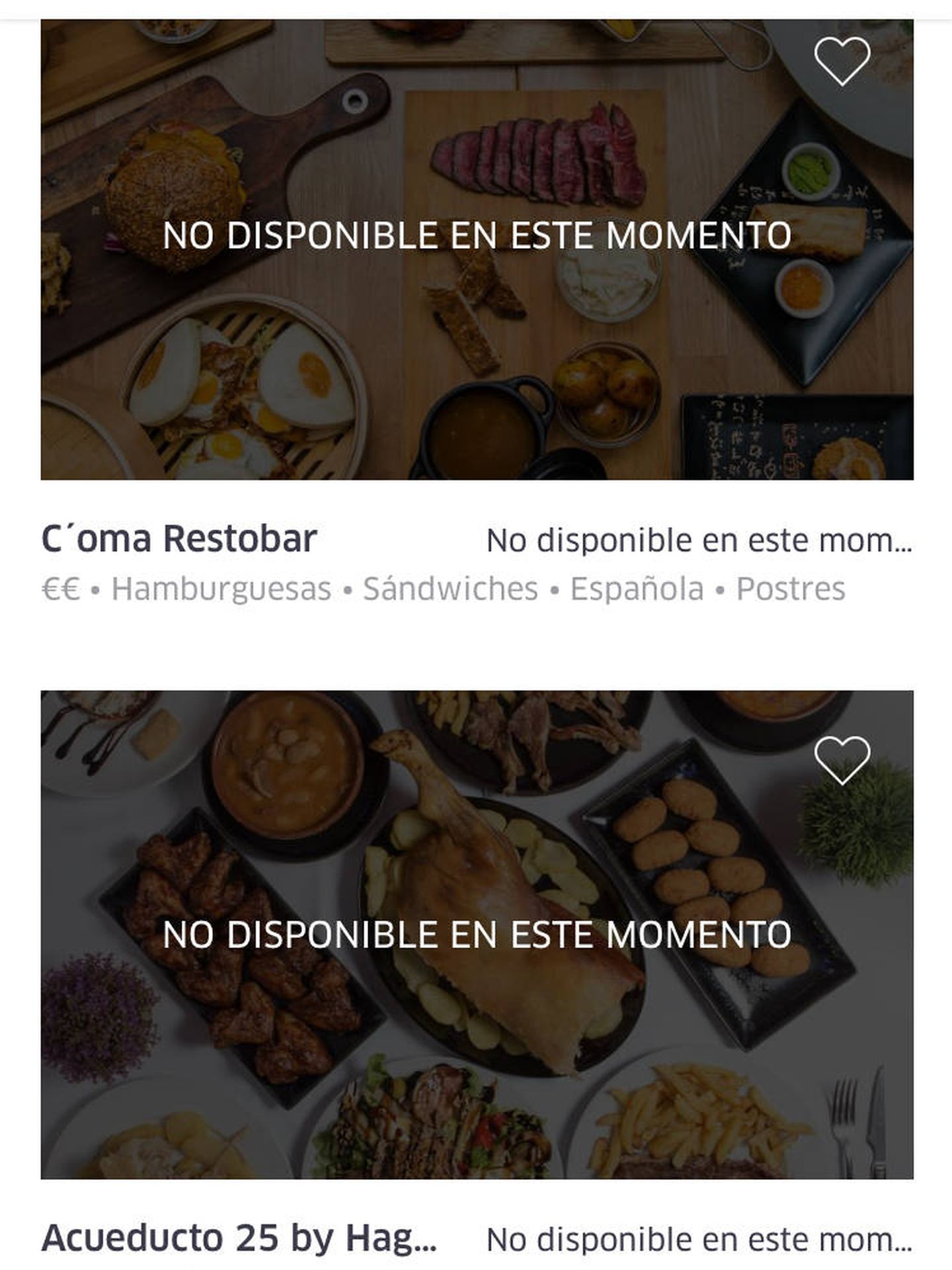 Ambos restaurantes aparecen como cerrados en Uber Eats Segovia.