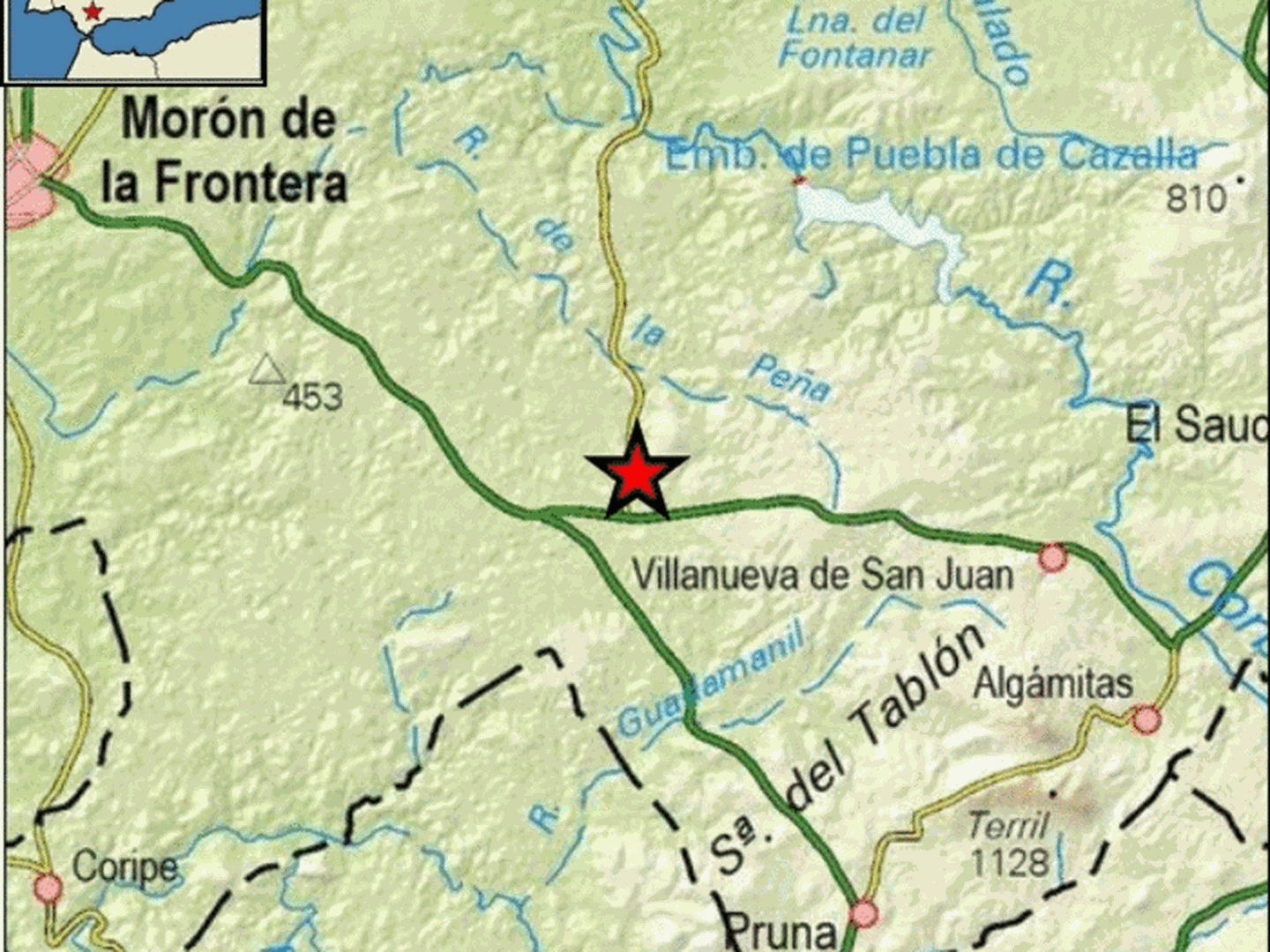 Epicentro del terremoto en las proximidades de Villanueva de San Juan. (IGN)