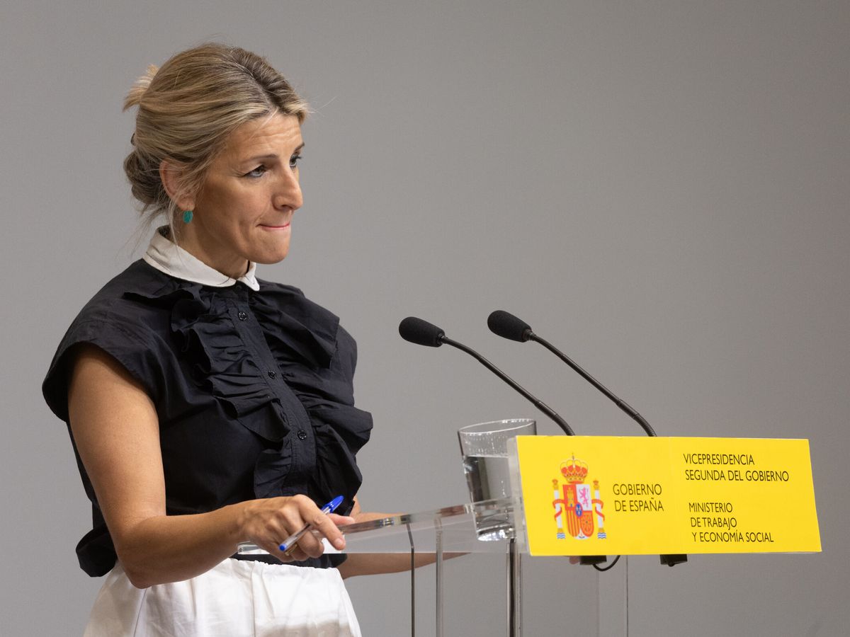 Foto: La vicepresidenta segunda y Ministra de Trabajo y Economía Social, Yolanda Díaz, comparece tras el anuncio de Sánchez. (Europa Press/Eduardo Parra)