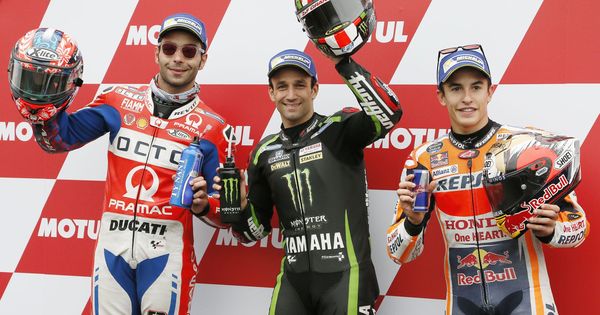 Foto: Los tres primeros clasificados en los entrenamientos oficiales del GP de Japón de MotoGP. (EFE)