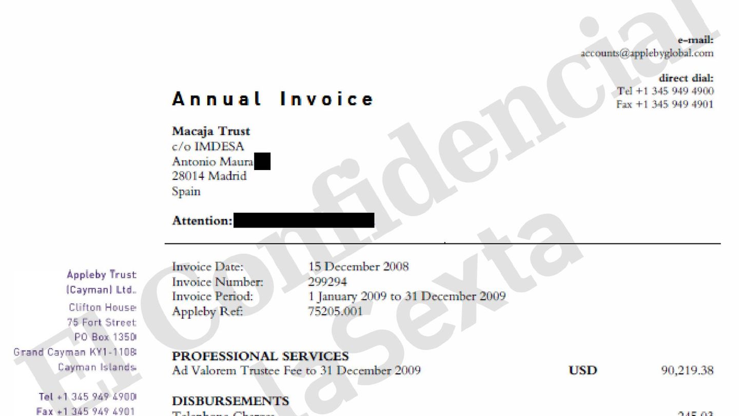 Factura de Appleby a Macaja Trust por los servicios prestados para 2009.