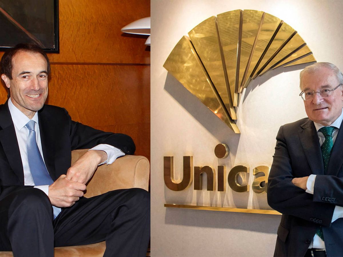Foto: Manuel Menéndez (izda.), consejero delegado de Liberbank; y Manuel Azuaga, presidente de Unicaja Banco