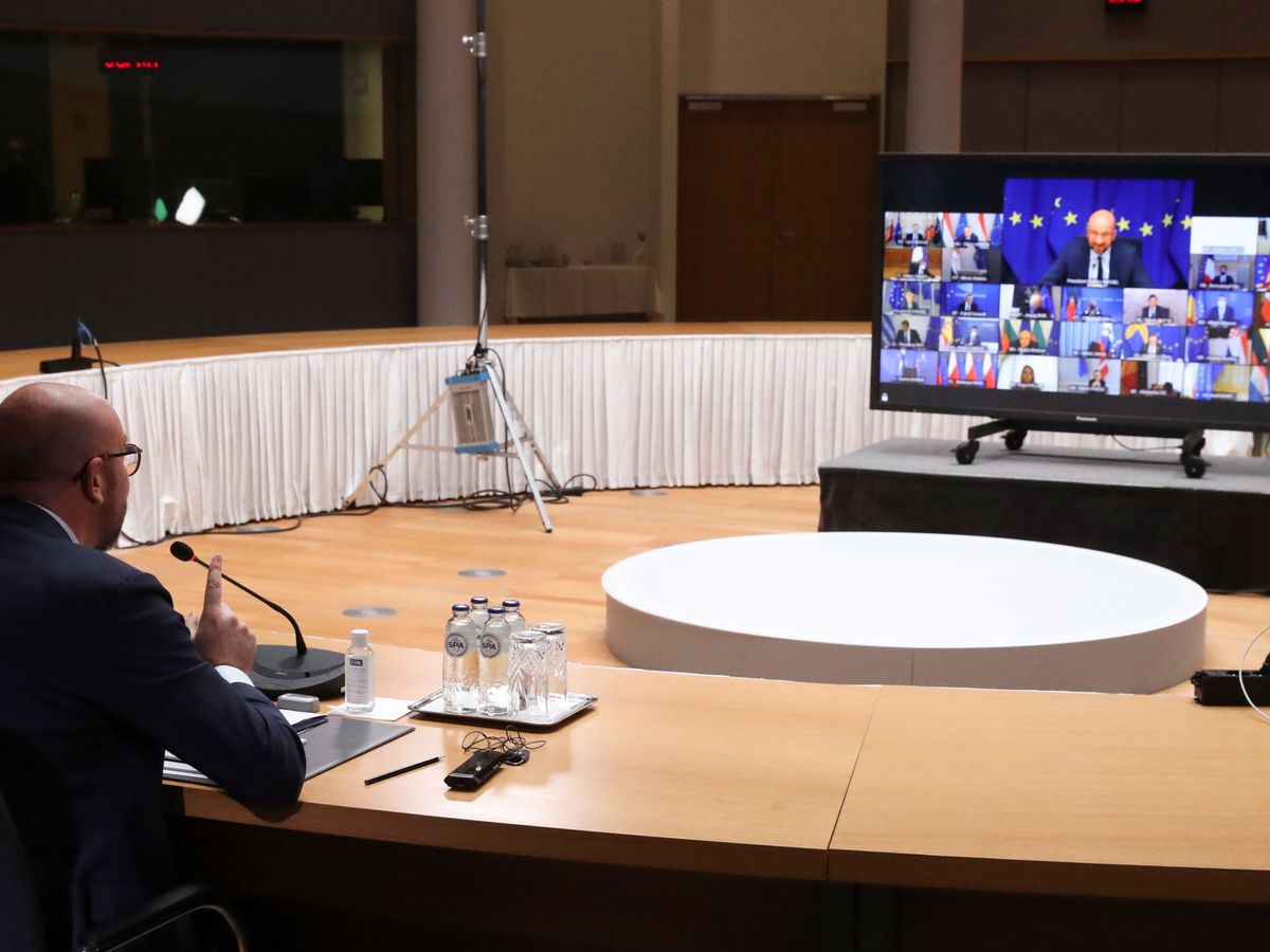 Foto: Videoconferencia de líderes europeos. (Reuters)