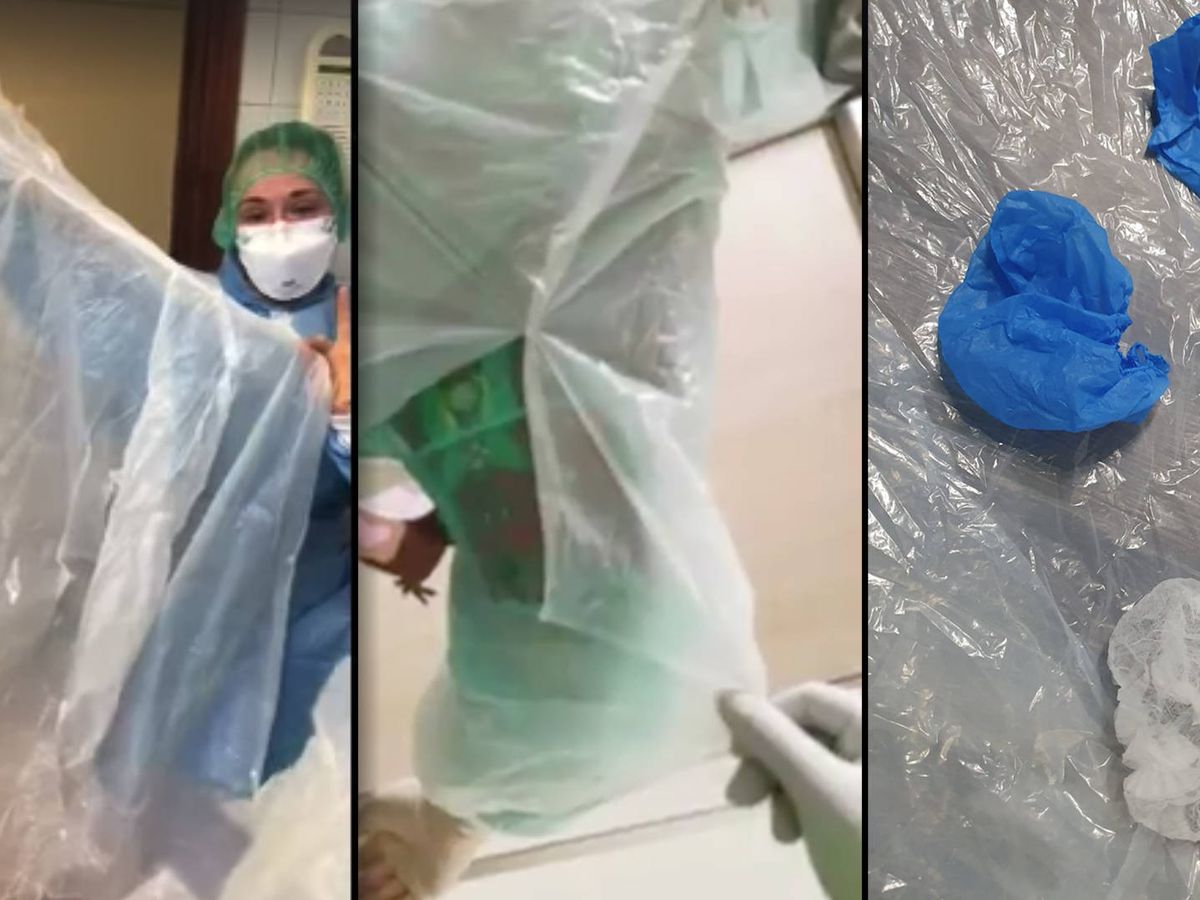 Foto: Varias imágenes de las batas y protecciones que deben usar los enfermeros.