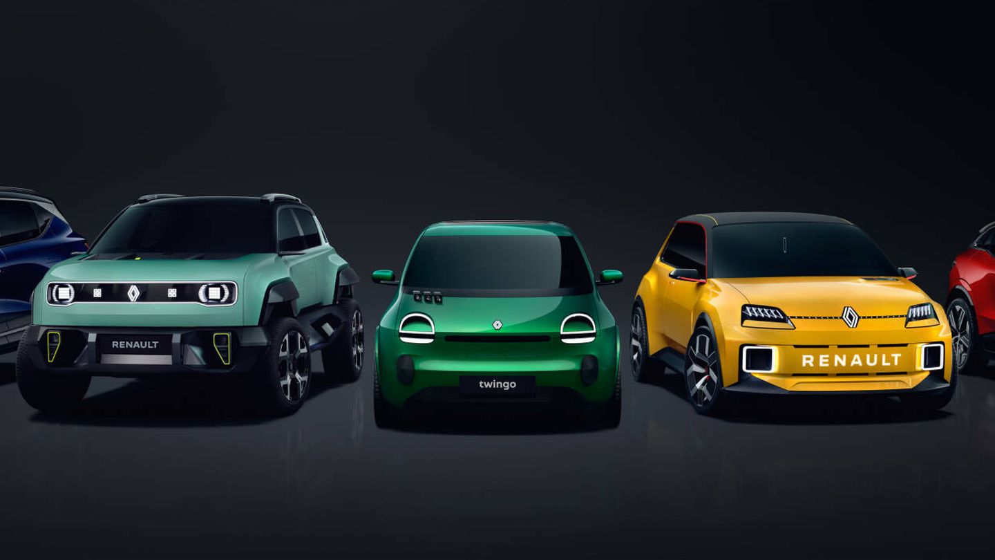 De izquierda a derecha, Renault 4, Renault Legend (futuro Twingo) y Renault 5.