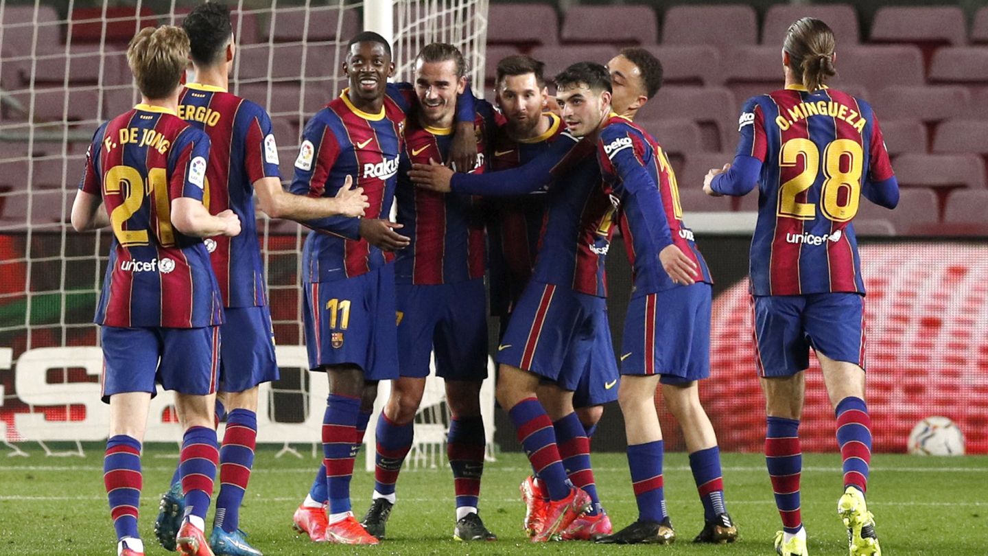Los jugadores del Barça celebran el 2-0 de Antoine Griezmann. (Reuters)