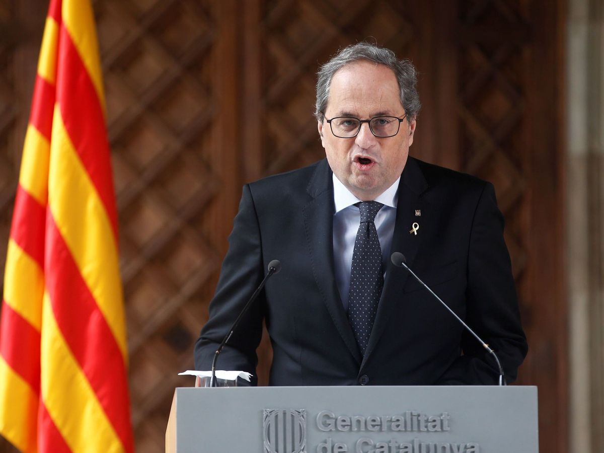 Foto: El presidente de la Generalitat, Quim Torra, en la declaración de este miércoles. (EFE)