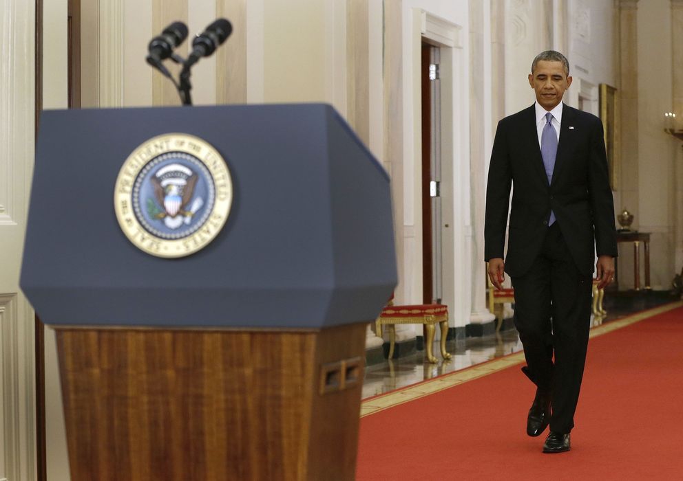 Foto: El presidente de Estados Unidos, Barack Obama, ayer antes de comenzar su comparecencia sobre Siria (REUTERS)
