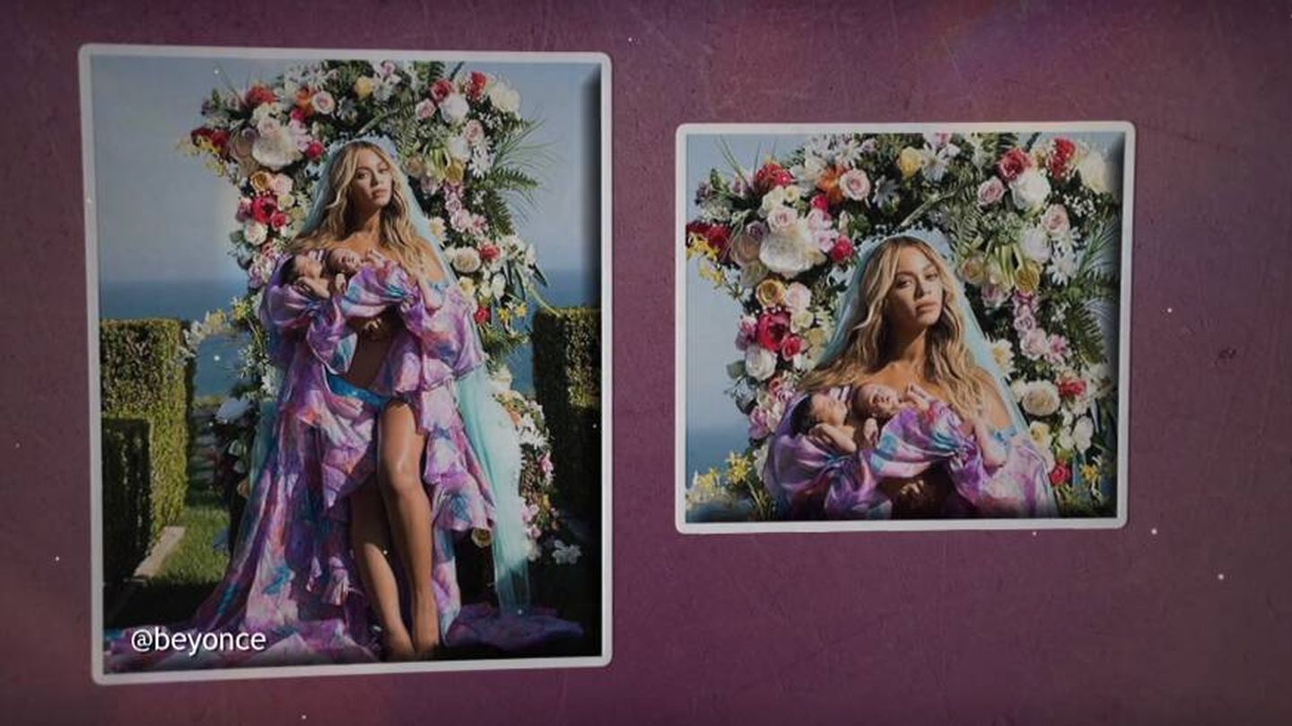 Beyoncé presentando a sus gemelos con un diseño de Palomo Spain. (Mediaset)
