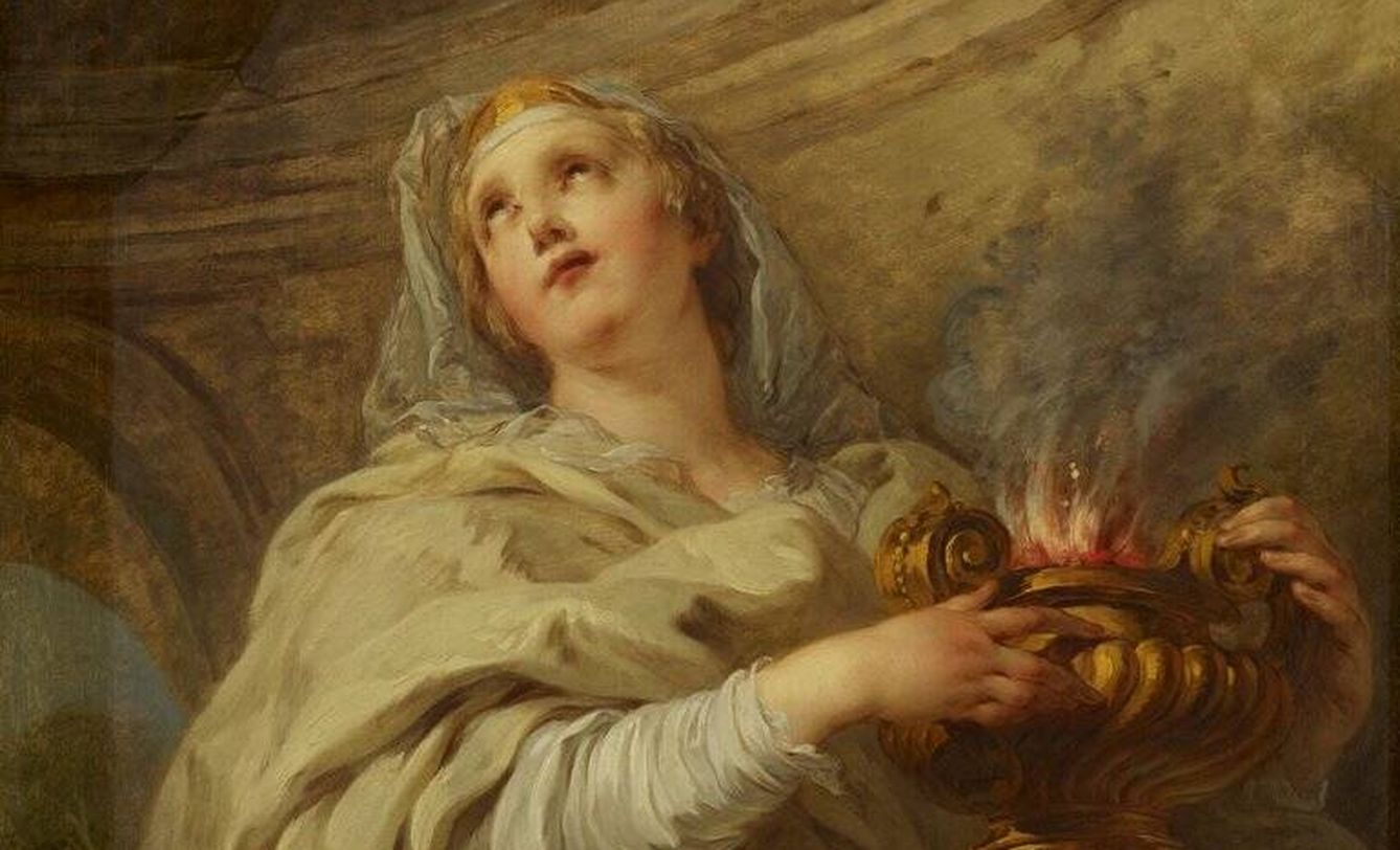 'Una virgen vestal cuidando el fuego', de François Lemoyne.