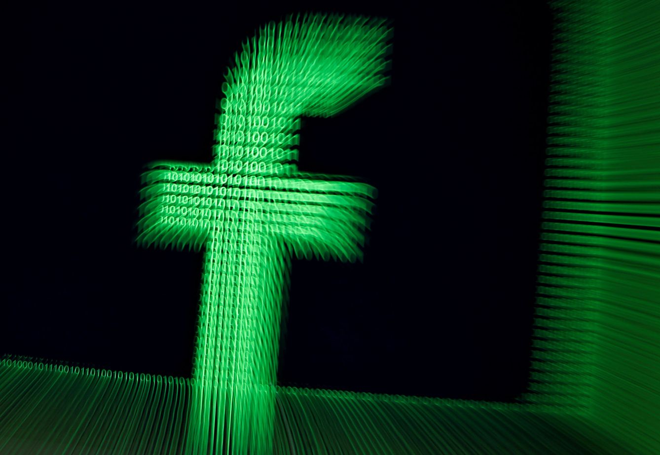 Un logo de Facebook en dígitos binarios. (Reuters)