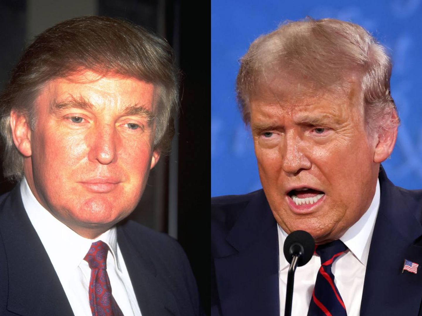 Donald Trump en 1999 versus Donald Trump en 2020. (Getty)