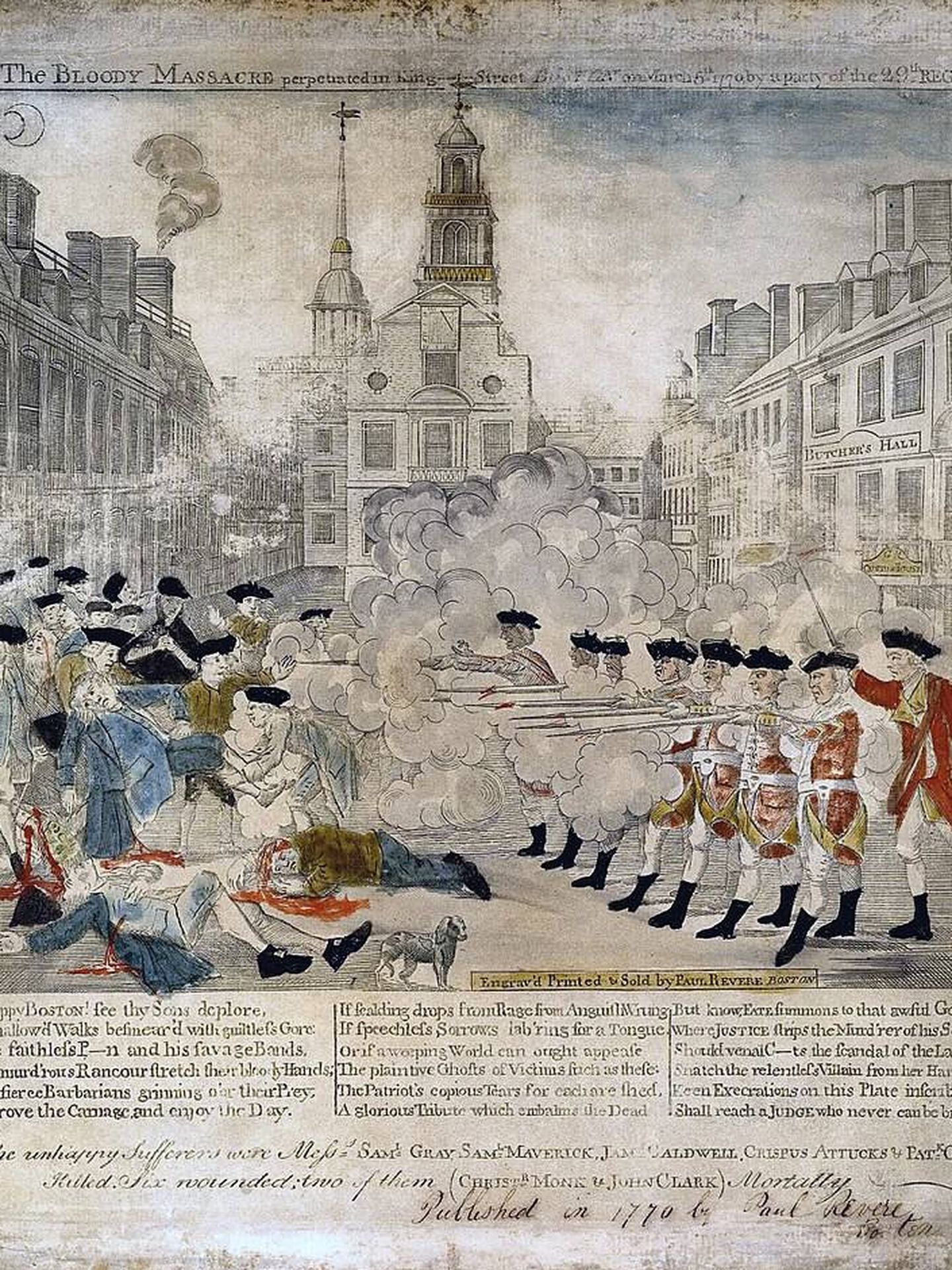 Representación de la matanza de Boston realizada en 1772. (Wikipedia)