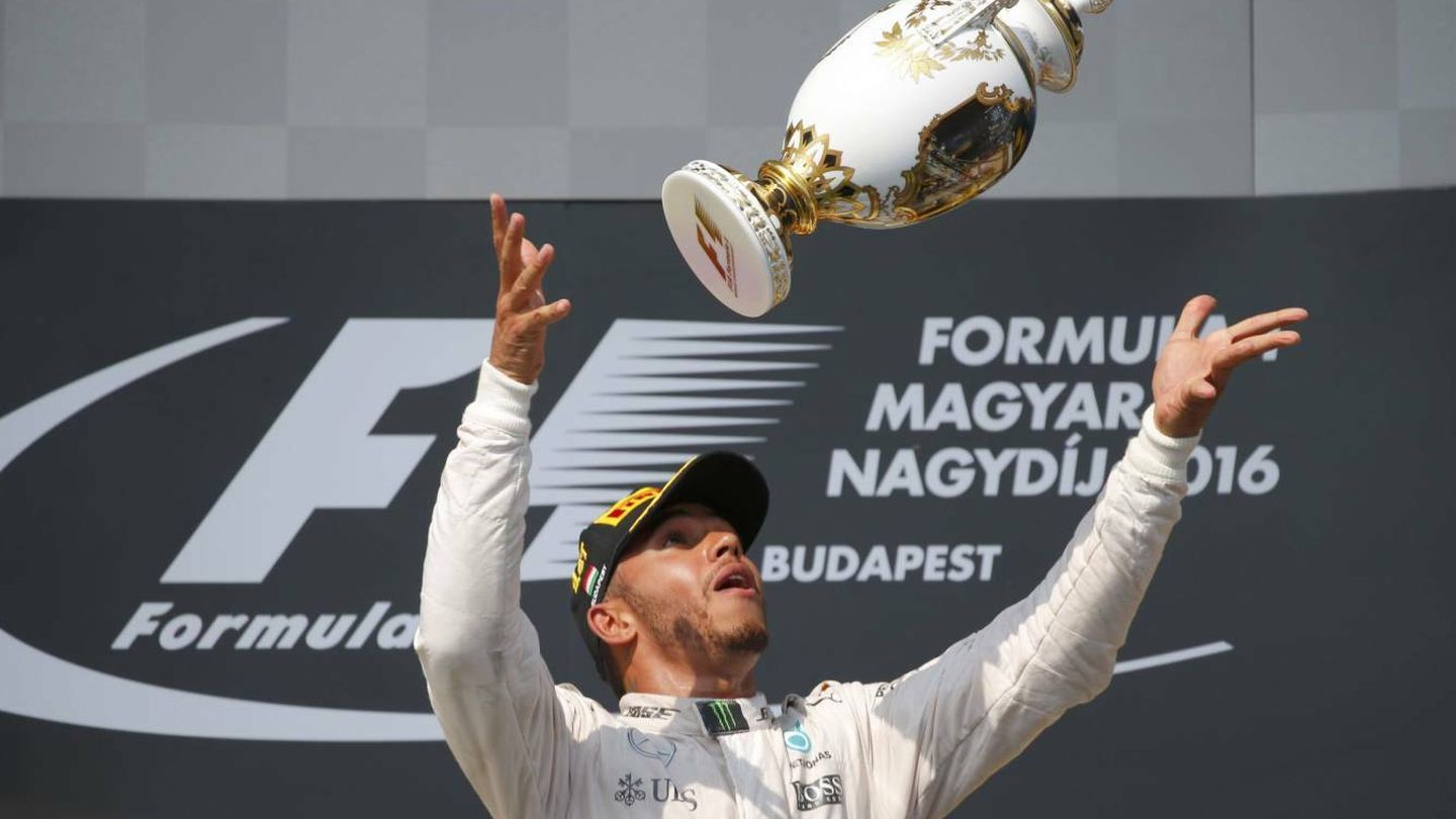 Hamilton, celebrando su victoria en Hungría el pasado año. (Reuters)