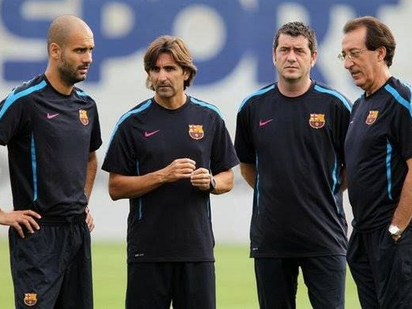 Paco Seirulo, junto a Pep Guardiola, Lorenzo Buenaventura y Carlos Busquets. (EFE)
