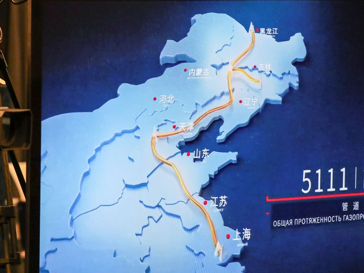 Foto: El gasoducto "Power of Siberia", mostrado en una presentación en Sochi, Rusia. (EFE)