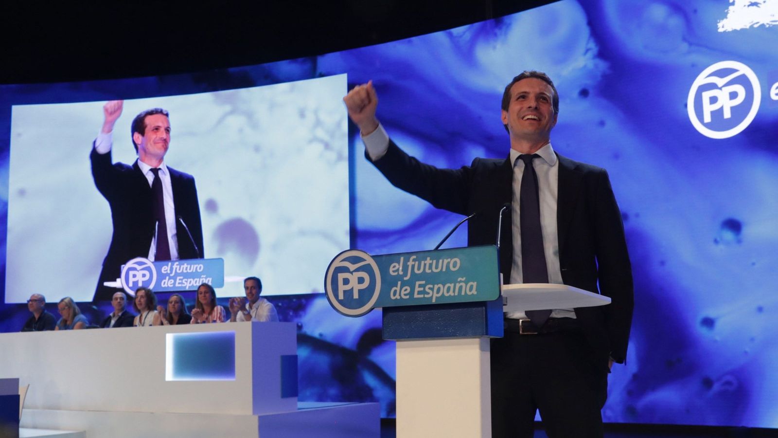 Foto: El candidato a la Presidencia del PP, Pablo Casado, durante su intervención hoy en el XIX Congreso del partido. (EFE)