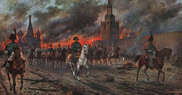 Foto: Napoleón con sus tropas en una Moscú en llamas, óleo sobre lienzo de Viktor Mazurovsky.