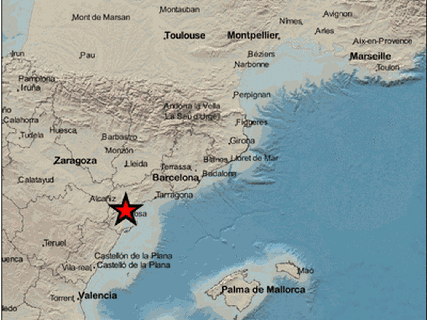 Epicentro del terremoto en las proximidades de El Perelló. (IGN)