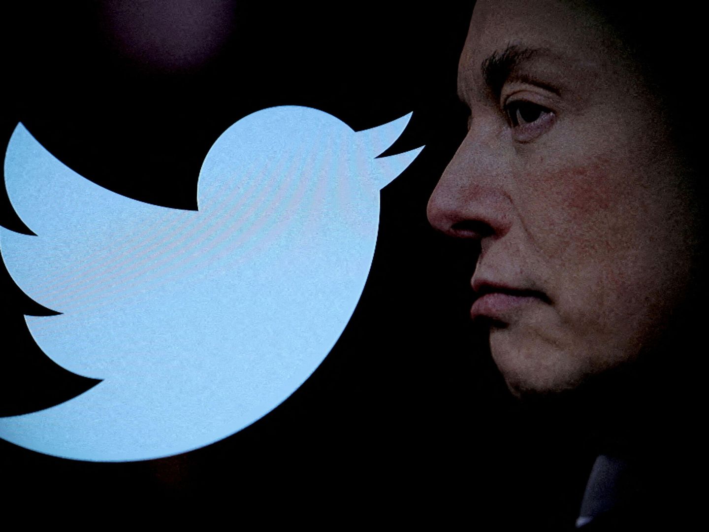 Elon Musk junto al logo de Twitter. (Dado Ruvic/Reuters)