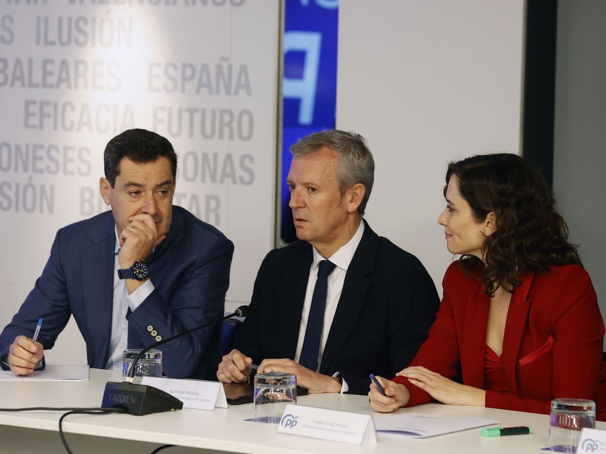 Foto: Los presidentes de Andalucía, Juanma Moreno (i); Xunta, Alfonso Rueda (C) y la Comunidad de Madrid, Isabel Diaz Ayuso. (EFE/Javier Lizon)