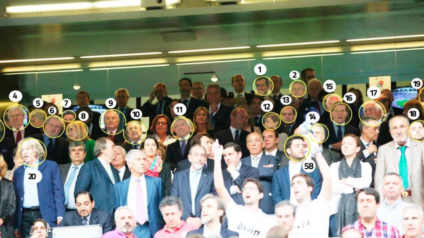 Algunos de los asistentes al palco durante la semifinal madrileña de Champions en el Bernabéu. (Fotografías: Baldesca Samper)