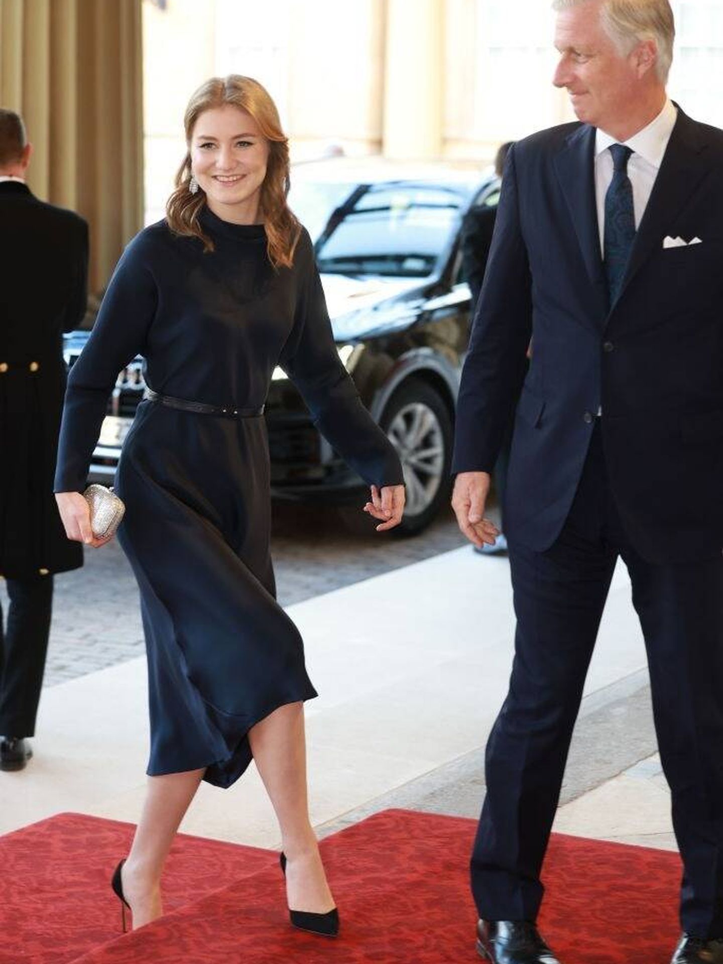 Elizabeth de Bélgica, a su llegada a la recepción previa en Buckingham Palace. (Getty)