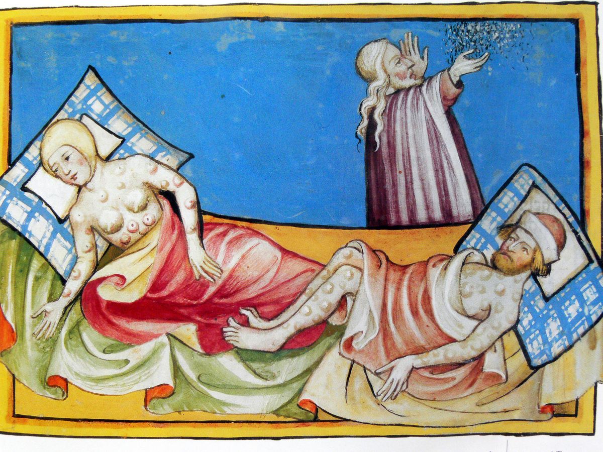Foto: Víctimas de la Peste Negra con los característicos bubones en una ilustración de la Biblia de Toggenburgo.