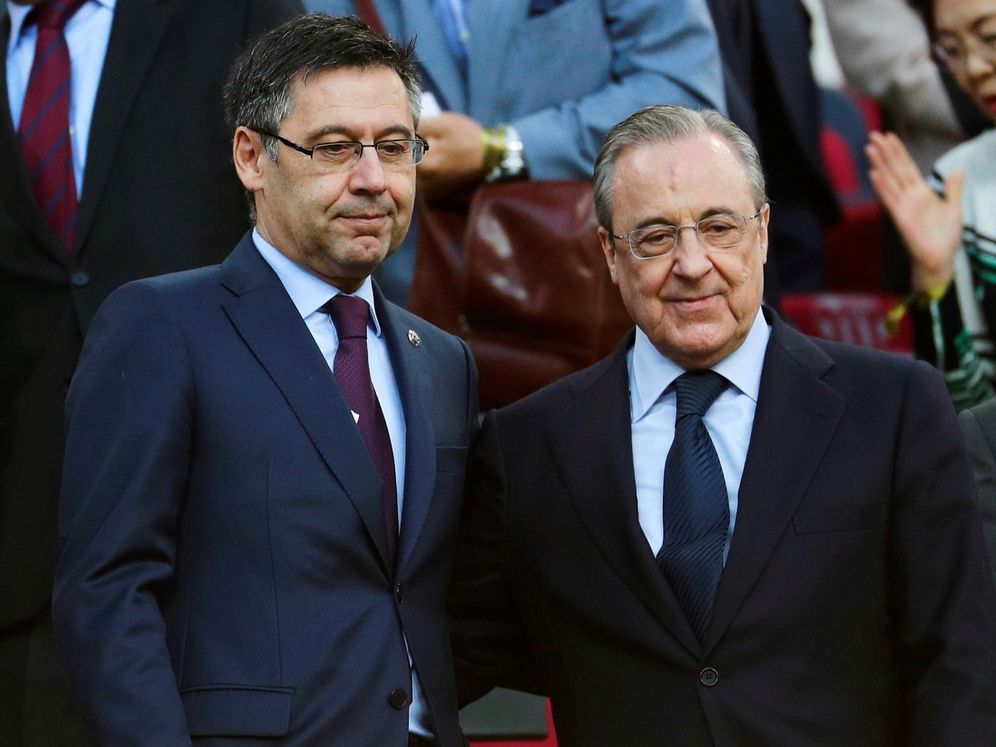 Foto: Bartomeu y Florentino Pérez en el palco del Camp Nou durante el último Clásico en Barcelona. (Efe)
