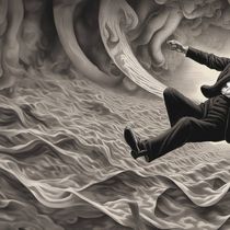 Foto: Illustración de Einstein cayendo en un pozo de gravedad del tejido espaciotemporal. (SDXL/IA/Novaceno)