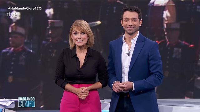 Lourdes Maldonado y Marc Calderó, en el especial de 'Hablando claro'. (TVE)