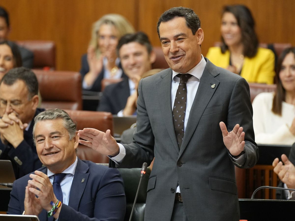 Foto: El presidente andaluz, Juanma Moreno, en el Parlamento autonómico. (Europa Press / M. J. López)
