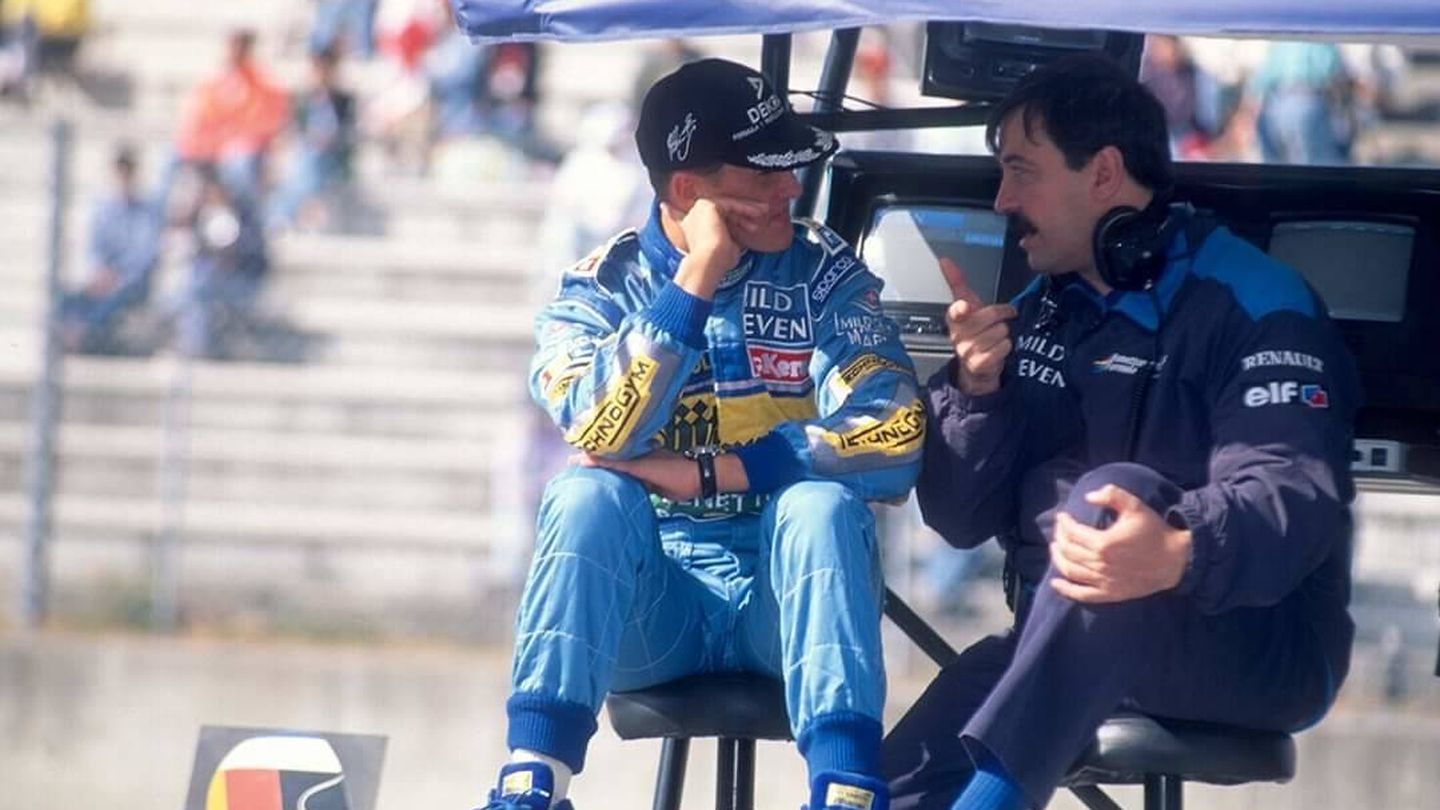 Joan Villadelprat junto a Michael Schumacher en su época en Benetton.
