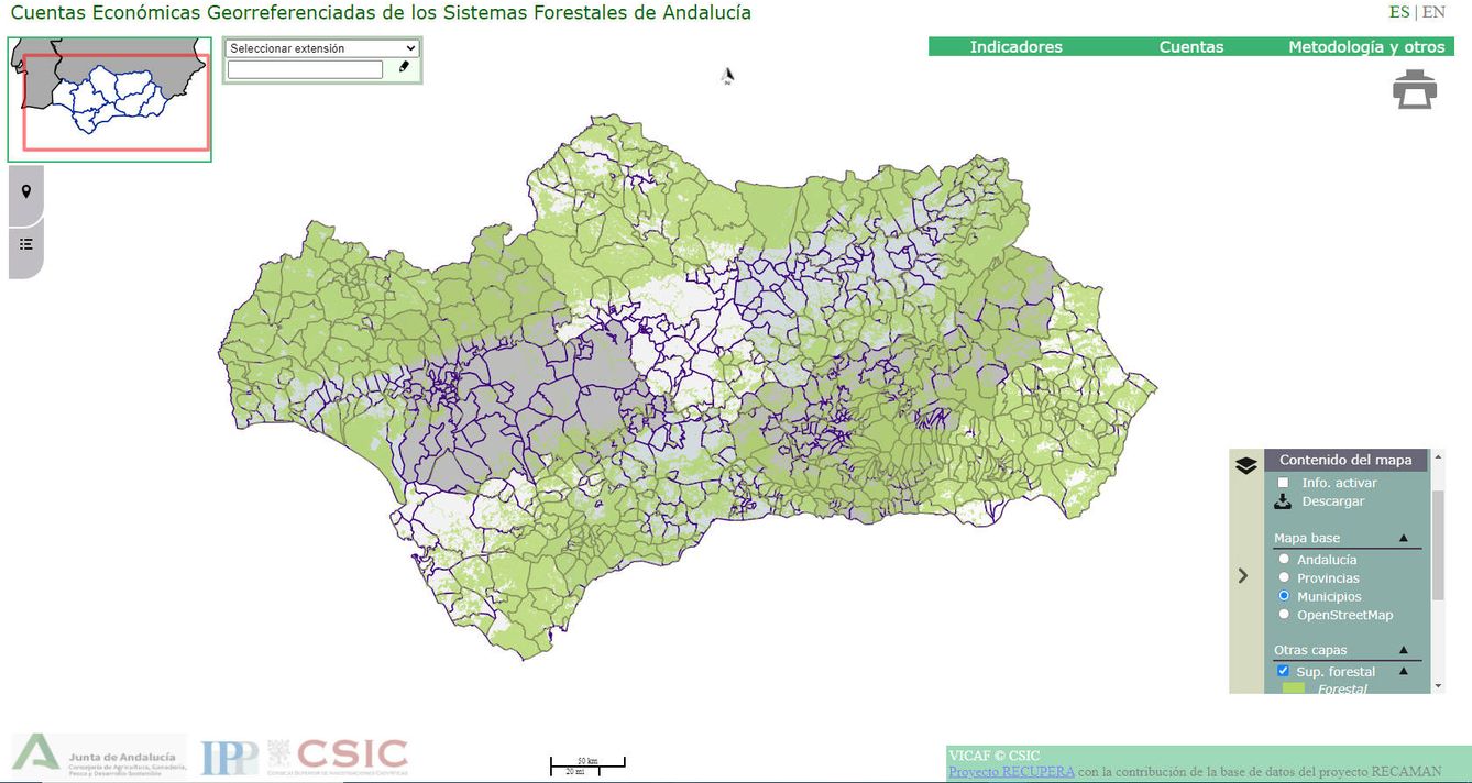 Un ejemplo de la herramienta: el mapa de la producción de corcho en Andalucía.