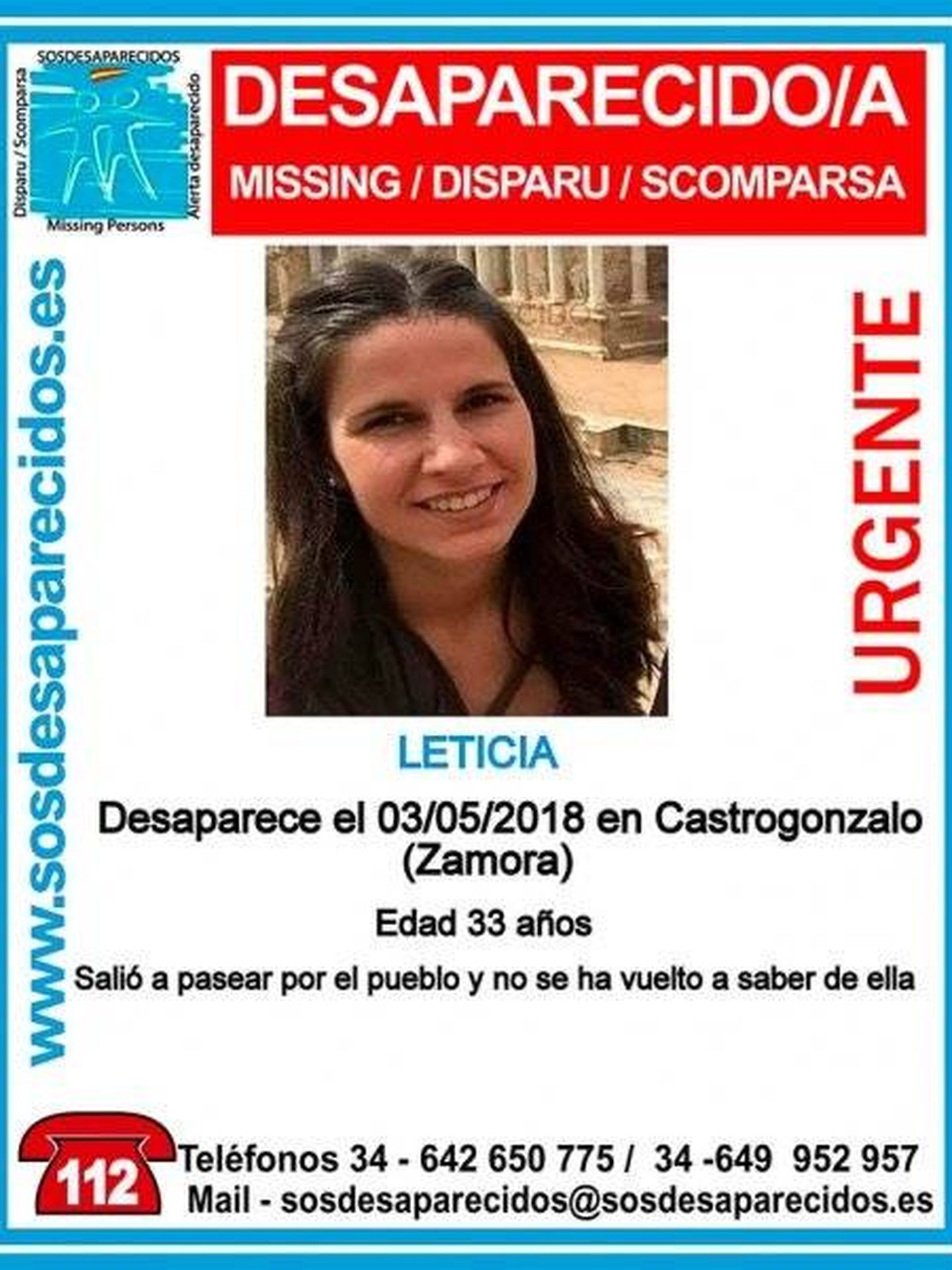Leticia Rosino, la mujer de 33 años hallada muerta en Castrogonzalo. (Foto: SOS Desaparecidos)