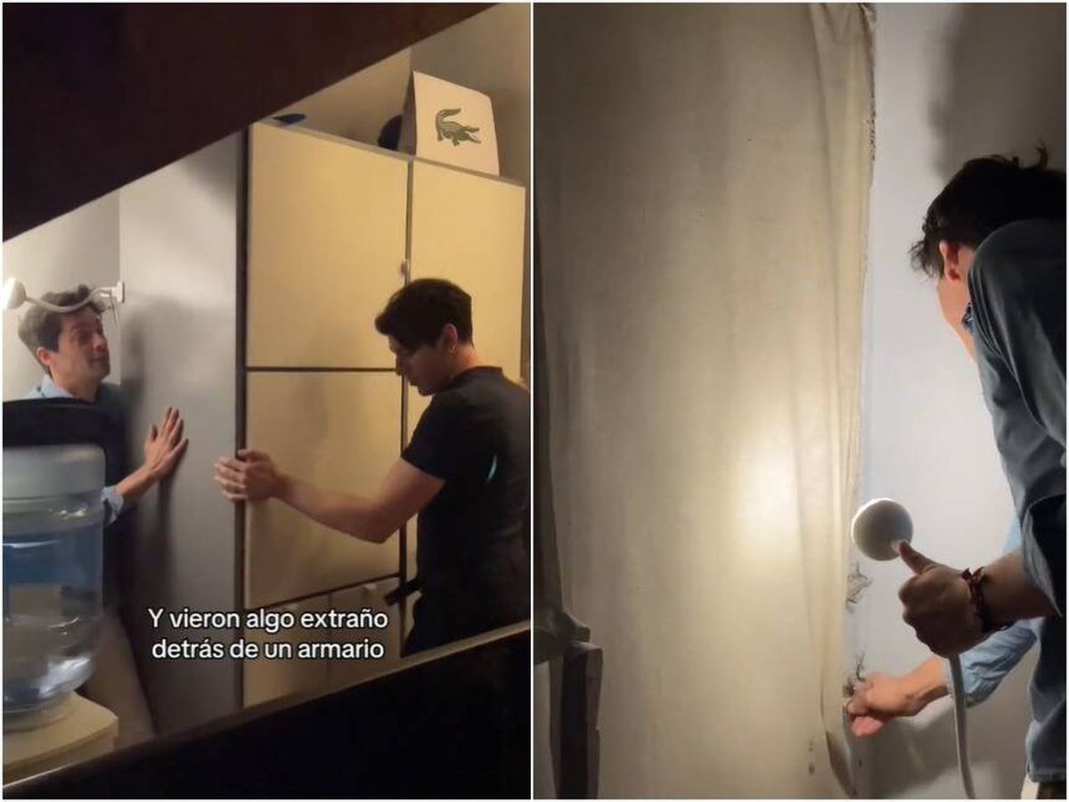 Foto: La sorpresa de unos jóvenes al descubrir algo escondido detrás del armario de su nueva casa en Madrid: "No puede ser" (TikTok/@selena.sinsonia)