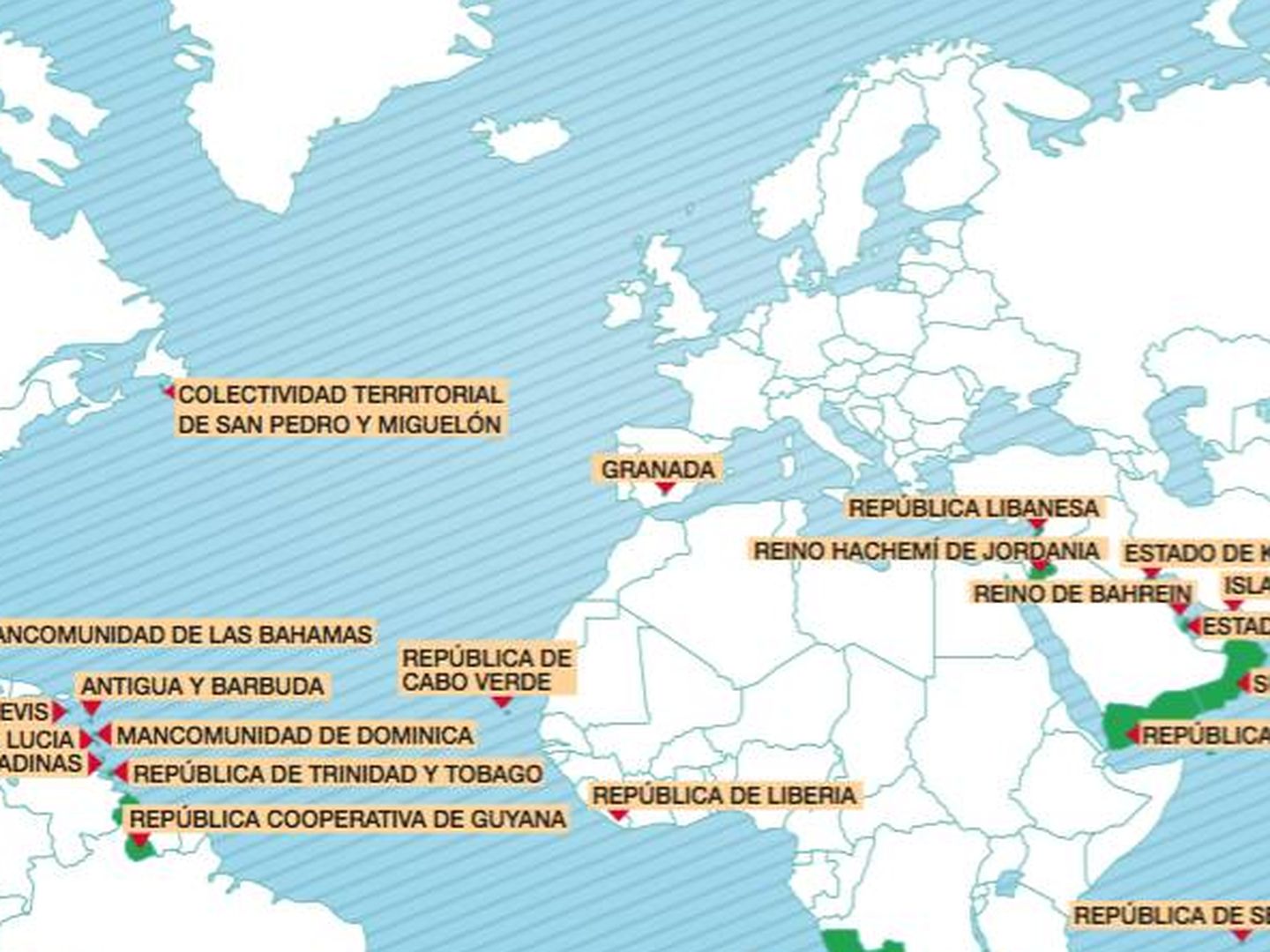 El mapa de la oficina antiblanqueo de Colombia que señala Granada como paraíso fiscal.