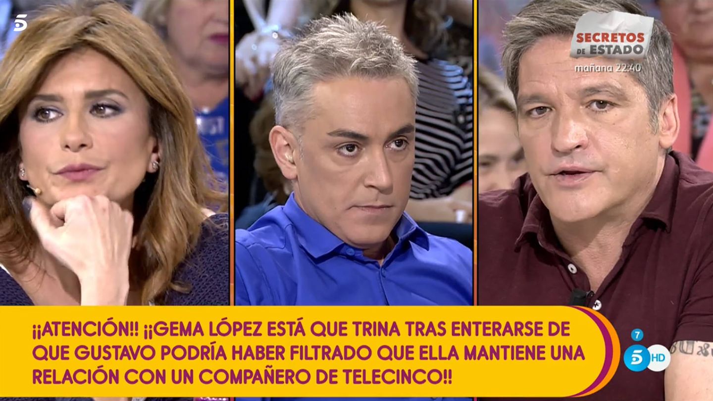 Gema López, Kiko Hernández y Gustavo González en 'Sálvame'. (Mediaset)