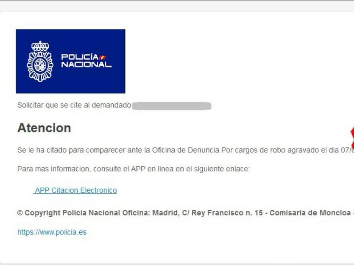 Foto: En la imagen se puede ver un correo electrónico con el logo de la Policía Nacional. (Twitter/@Policia)