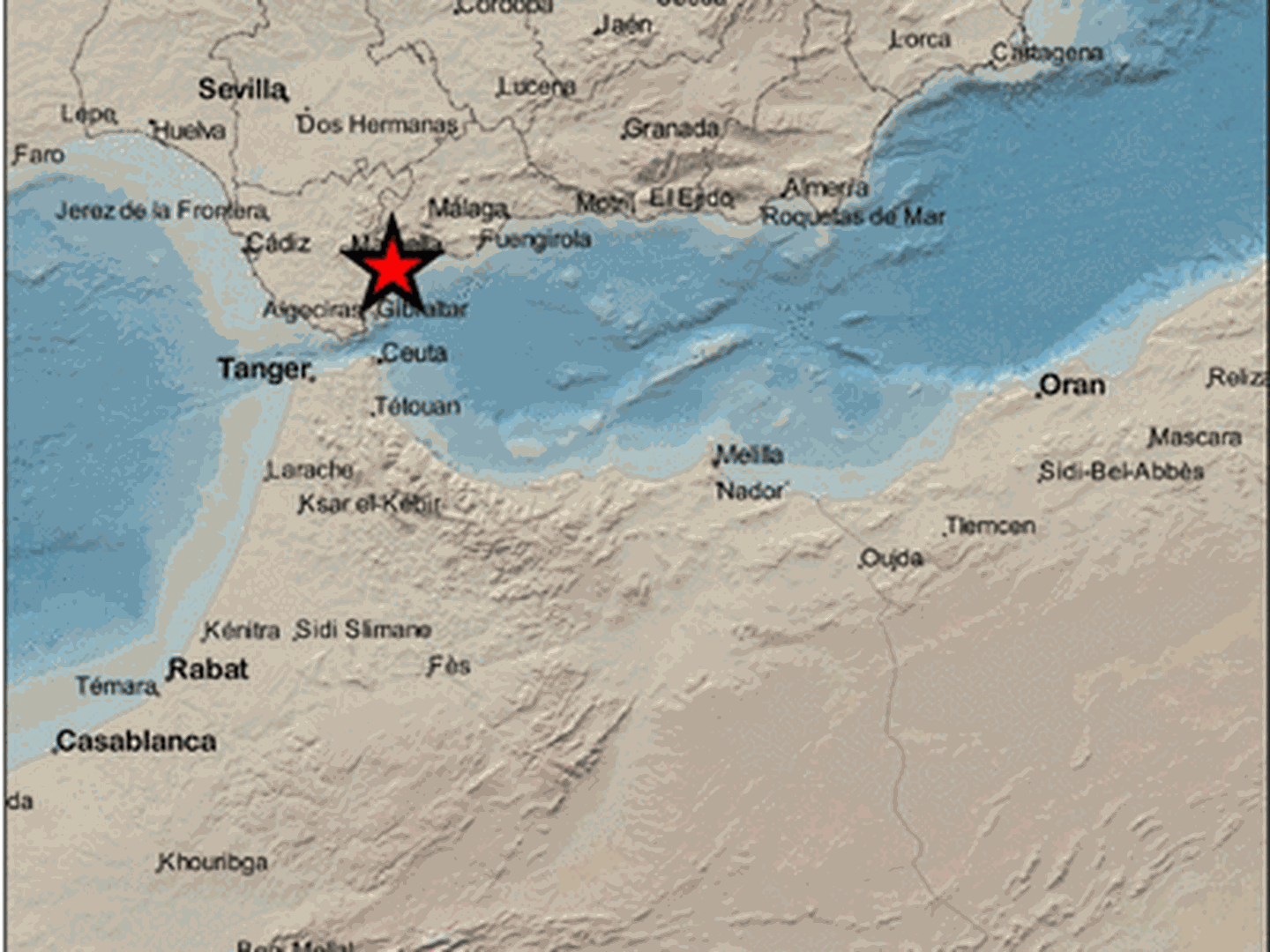 Epicentro del terremoto en las proximidades de Casares. (IGN)