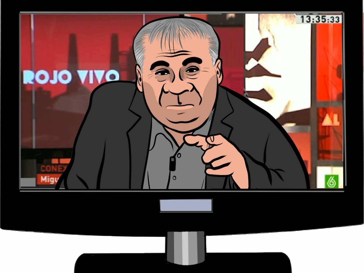 Caricatura del periodista de LaSexta, Antonio García Ferreras, dentro de un televisor. (P. V.)